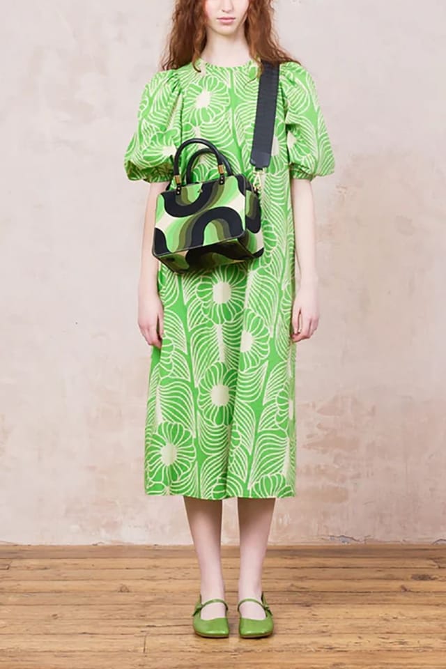 Orla Kiely Orla Kiely Women's Medium Block Handbag - Rolling Waves Electra in Green - 2