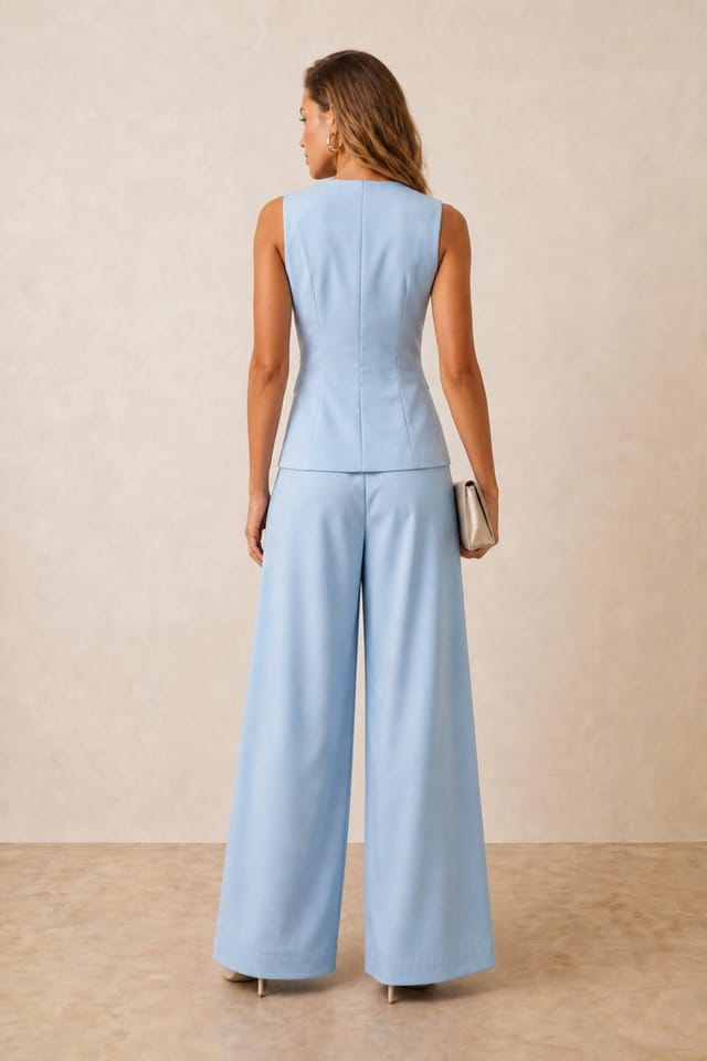 Style Cheat Style Cheat Women's Pastel Blue Tailored Wide Leg Trouser - 2