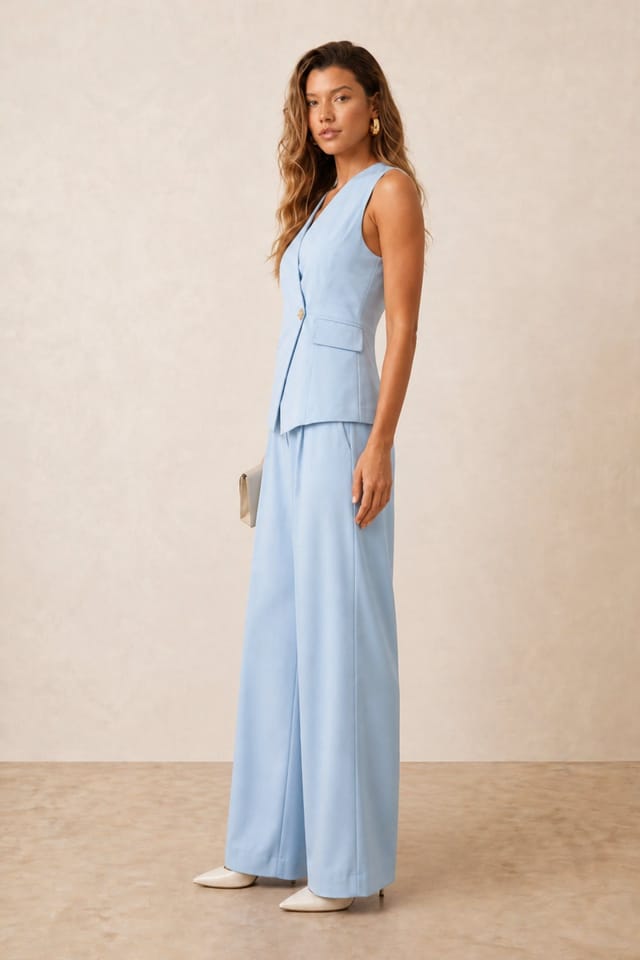 Style Cheat Style Cheat Women's Pastel Blue Tailored Wide Leg Trouser - 3