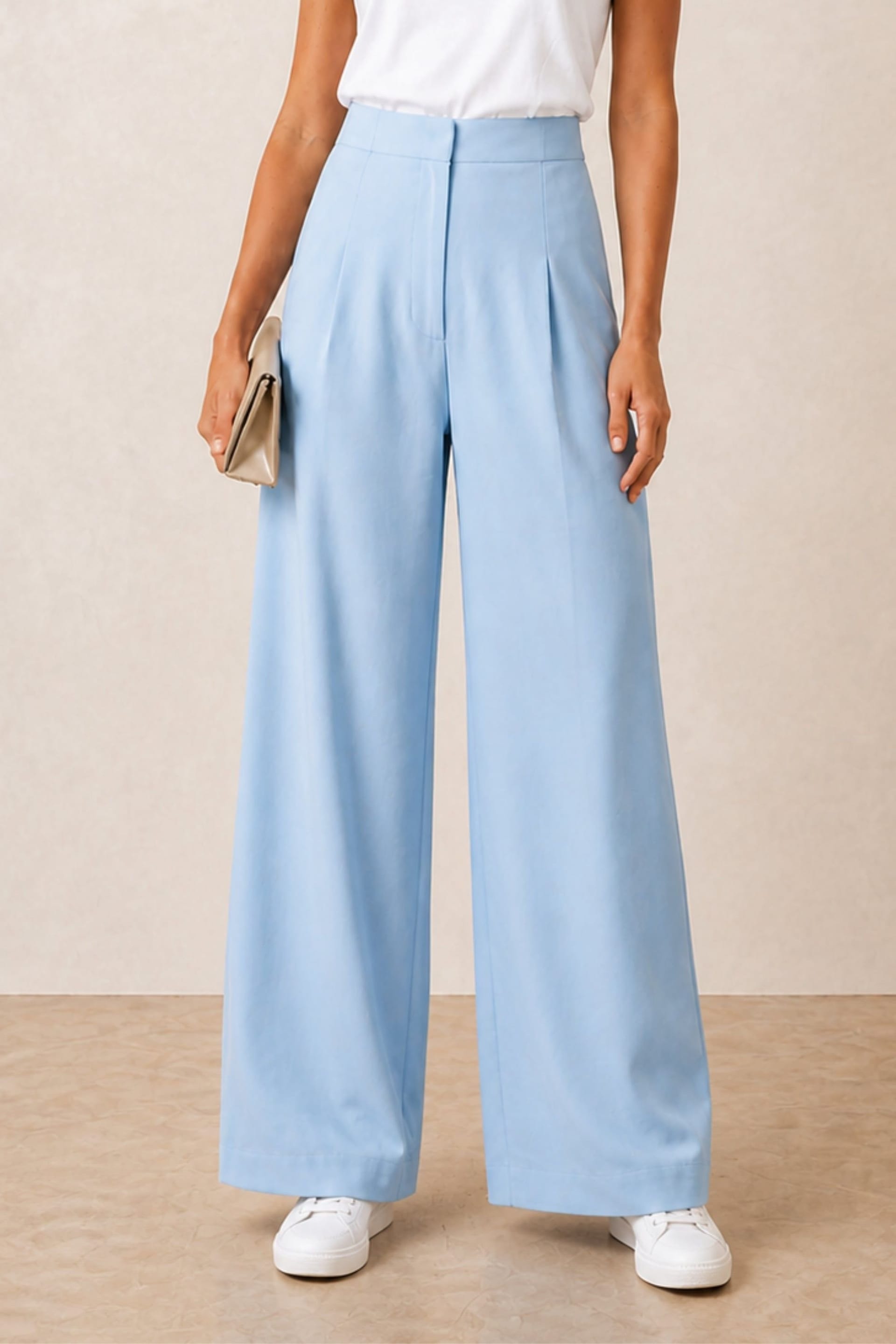 Style Cheat Style Cheat Women's Pastel Blue Tailored Wide Leg Trouser - 4