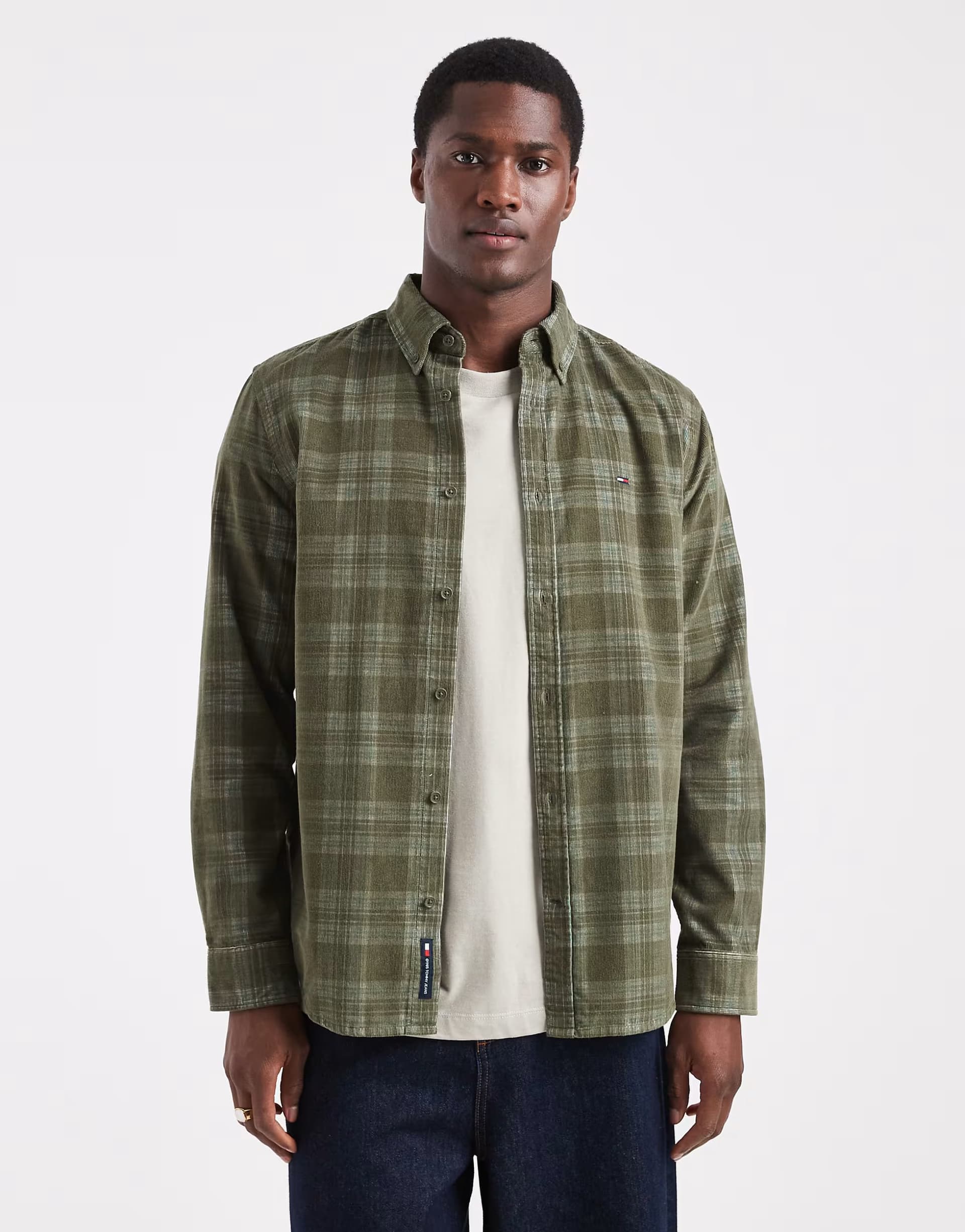 ASOS Tommy Jeans check cord shirt in dark green