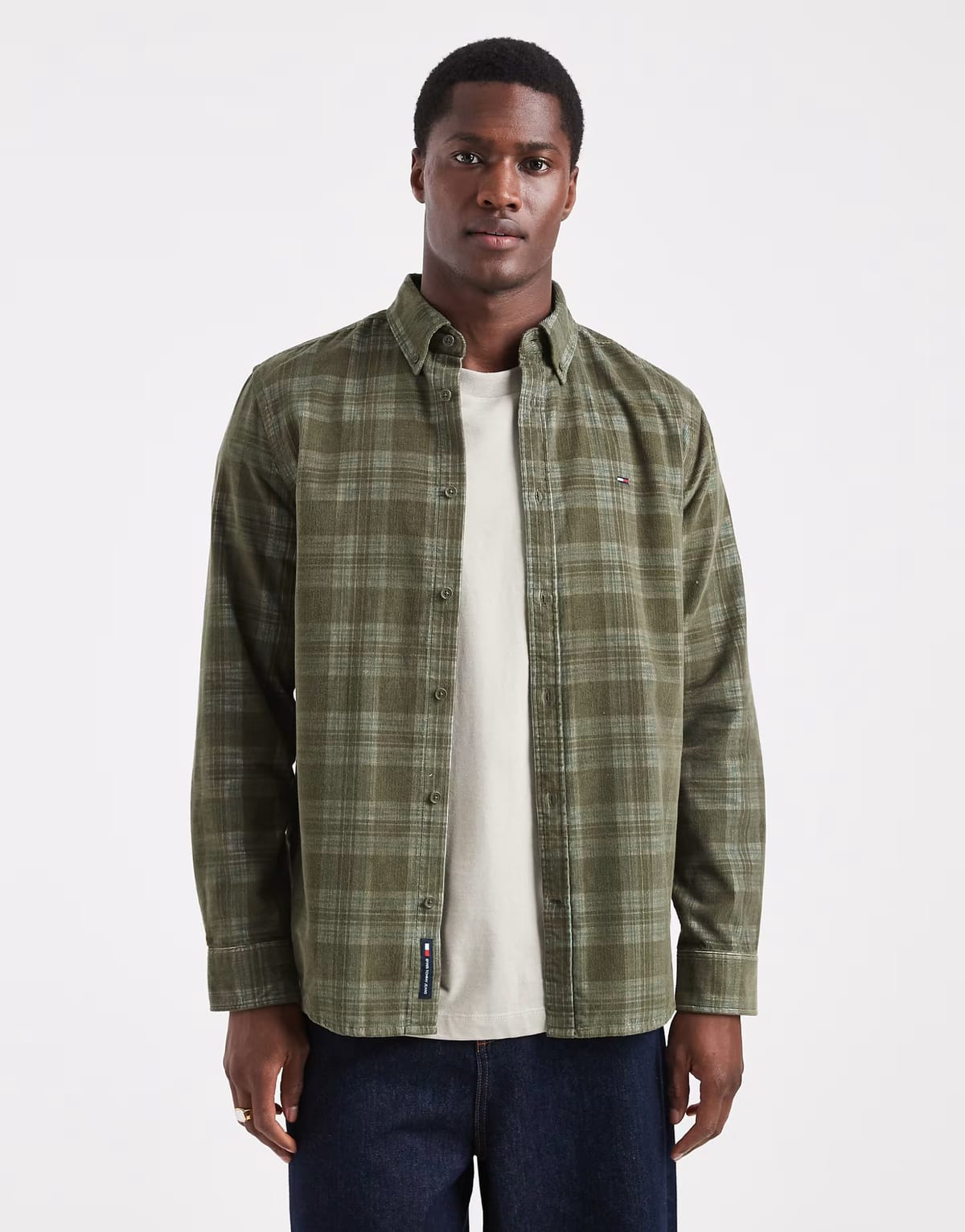 ASOS Tommy Jeans check cord shirt in dark green - 1