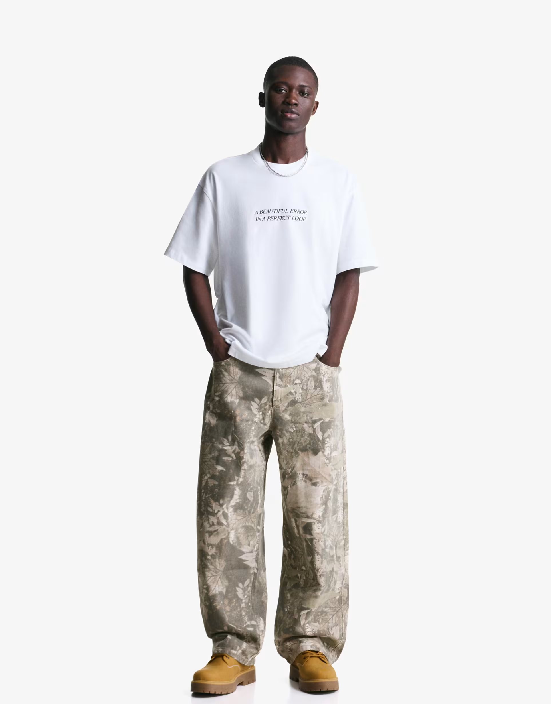 ASOS Bershka Super baggy trousers in natural print - 1