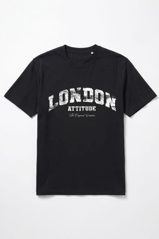 LONDON ATTITUDE LONDON ATTITUDE Men's Original Creators Premium Cotton T-Shirt with Vintage White Logo in Black - 2