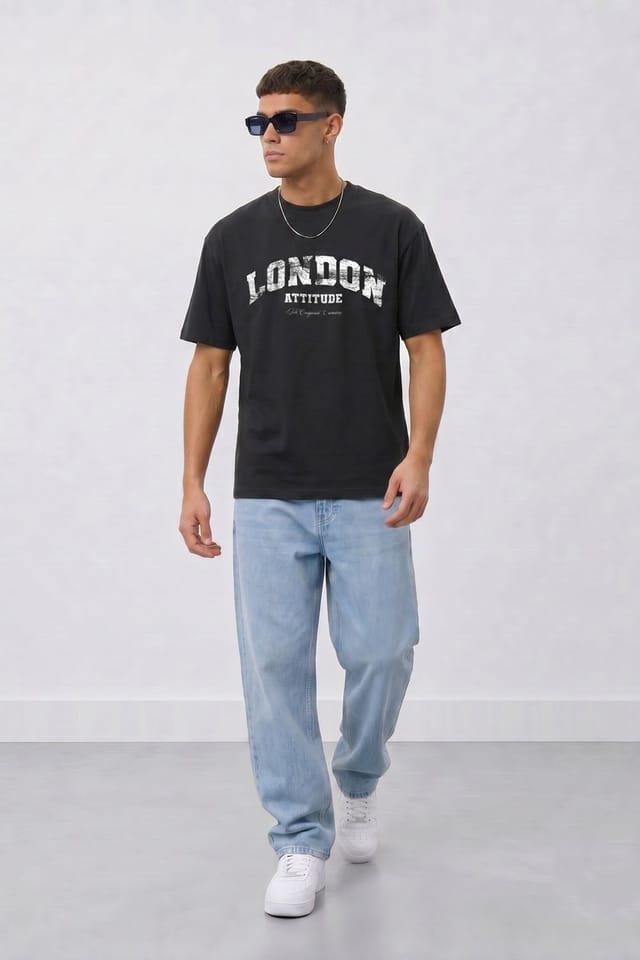 LONDON ATTITUDE LONDON ATTITUDE Men's Original Creators Premium Cotton T-Shirt with Vintage White Logo in Black - 3