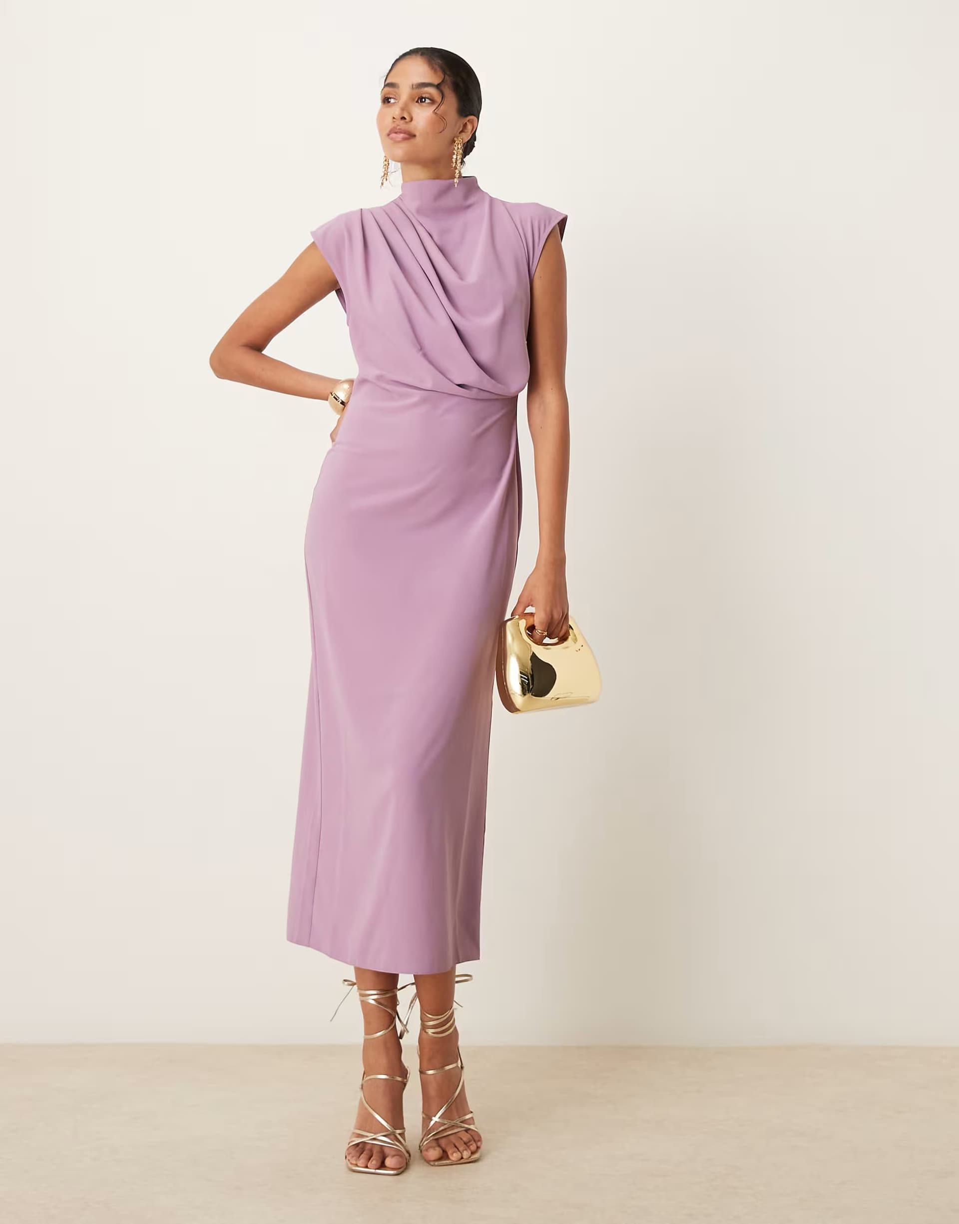 ASOS ASOS DESIGN high neck sleeveless midi dress with draped neck in grape