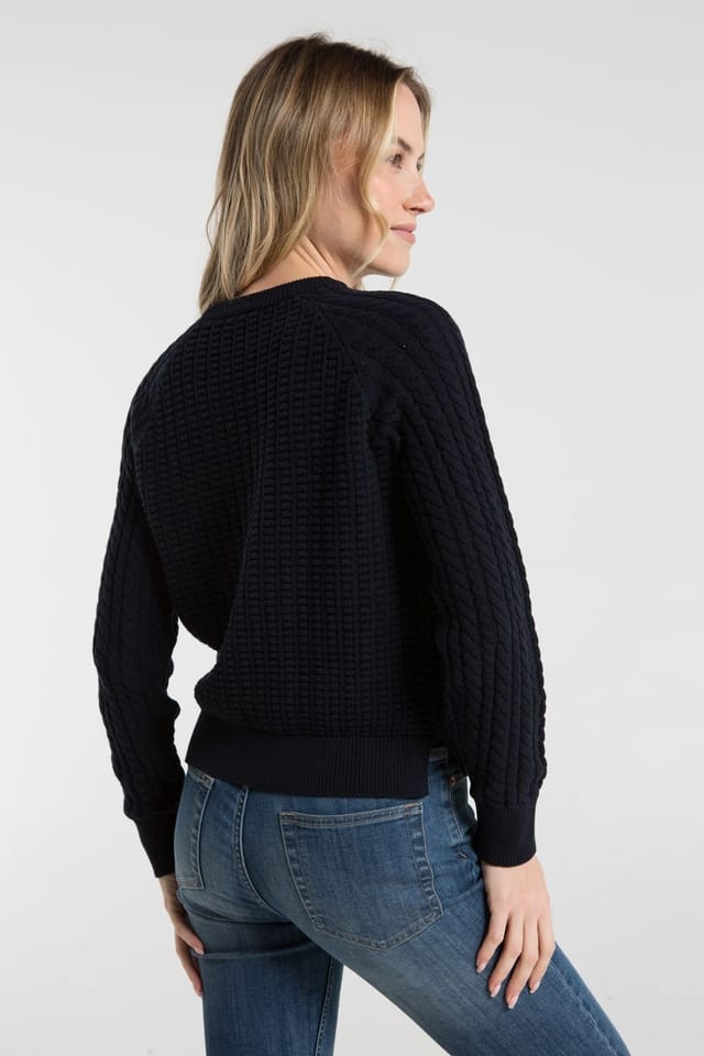 French Connection French Connection Women's Cotton Popcorn-Style Cable Knit Crew Neck Jumper in Navy - 2