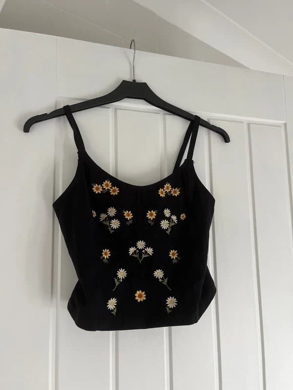New Look Black embroidered crop top