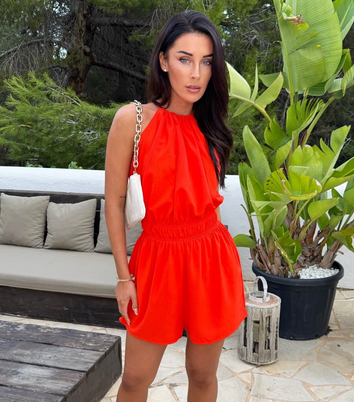 AX Paris Women's Burnt Orange Tie Back Racer Neck Playsuit AX Paris New Look