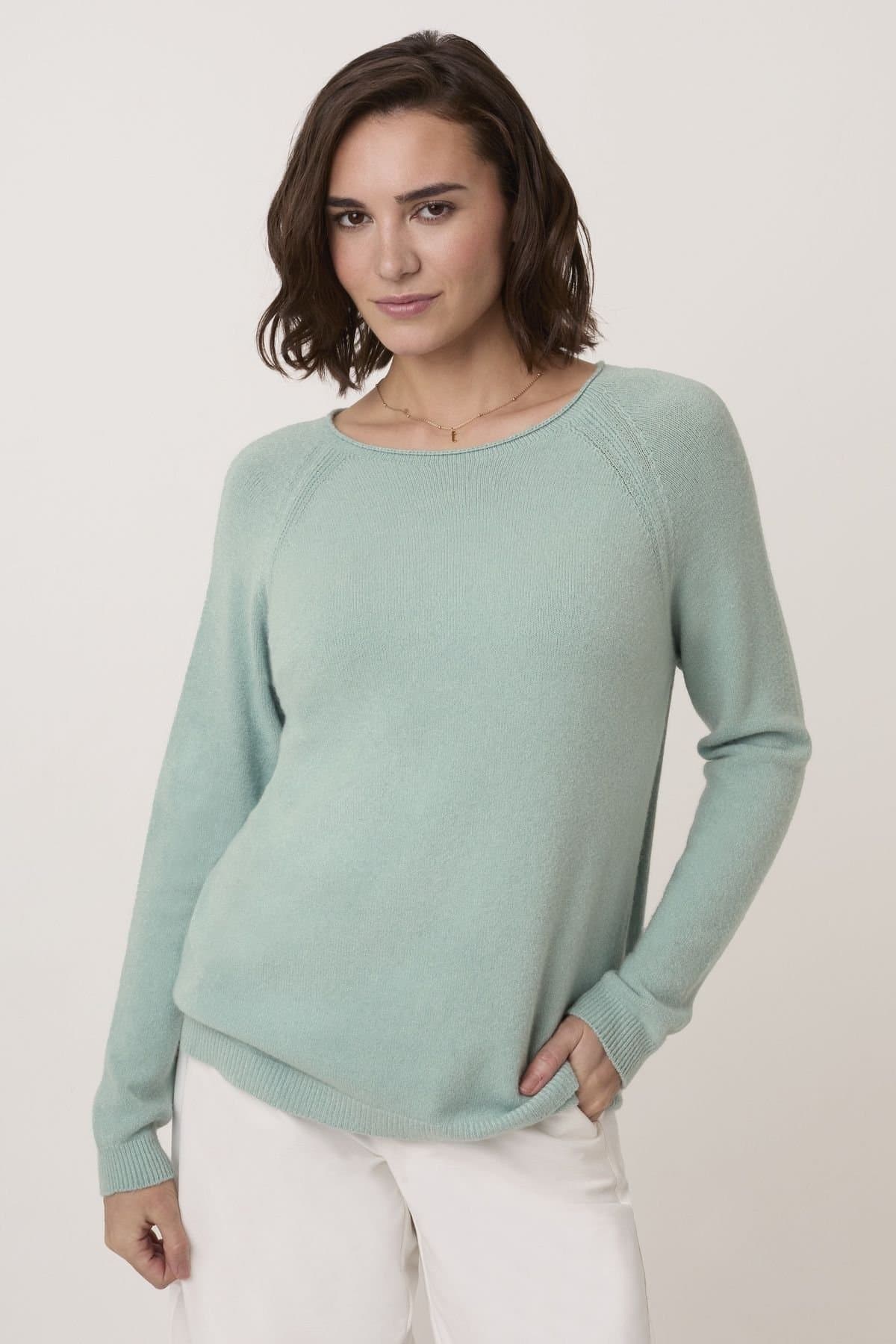 Celtic & Co Celtic & Co Women's Roll Edge Crew Neck Jumper in Duck Egg Blue