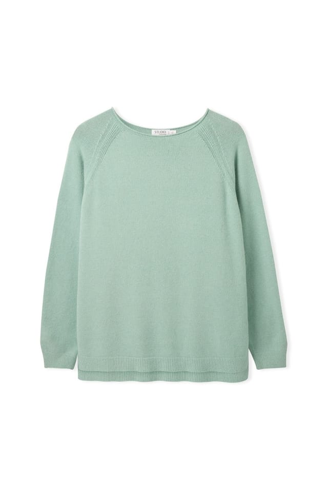 Celtic & Co Celtic & Co Women's Roll Edge Crew Neck Jumper in Duck Egg Blue - 2