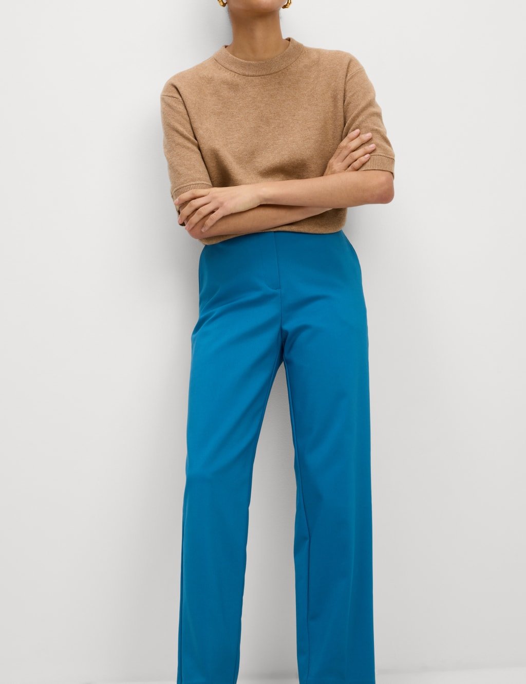 Marks & Spencer M&S Cotton Blend Slim Fit Ankle Grazer Trousers Dark Airforce - 2