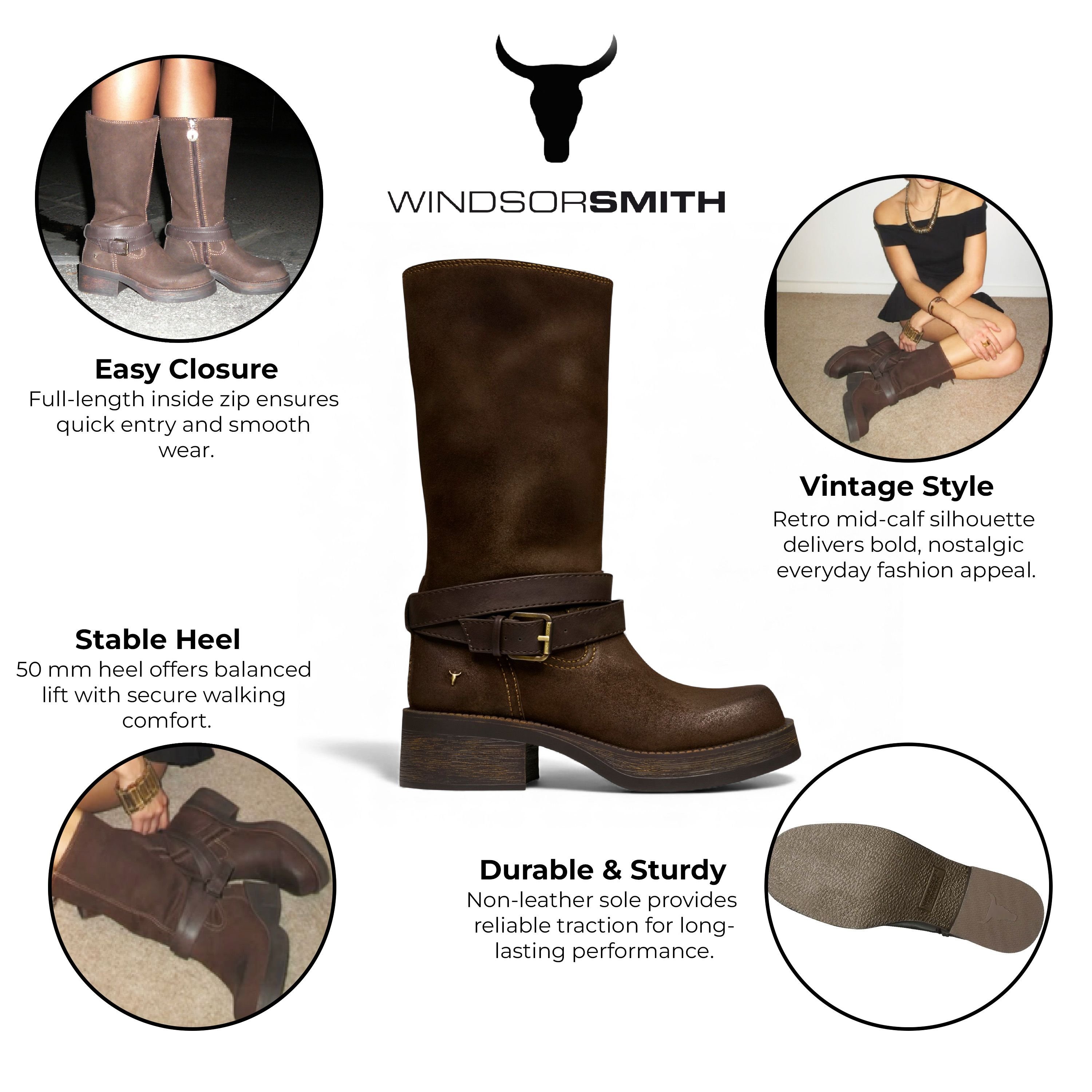 Windsor Smith Windsor Smith Women's Suede Leather Mid-Calf High Western Riding Cowboy Boots - Gotcha in Brown - 3