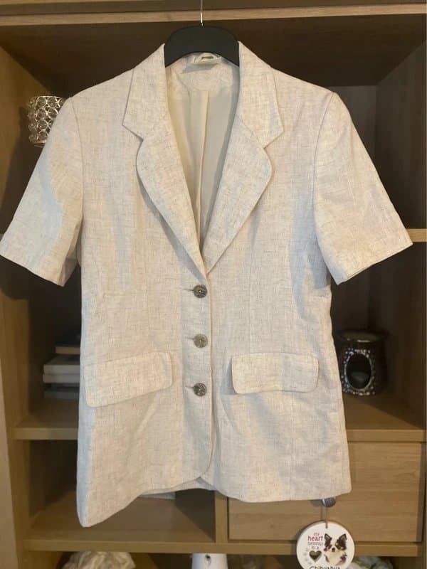 Etam 🧥 Vintage Etam Stone Linen Blend Blazer 90s Fashion - Size 12