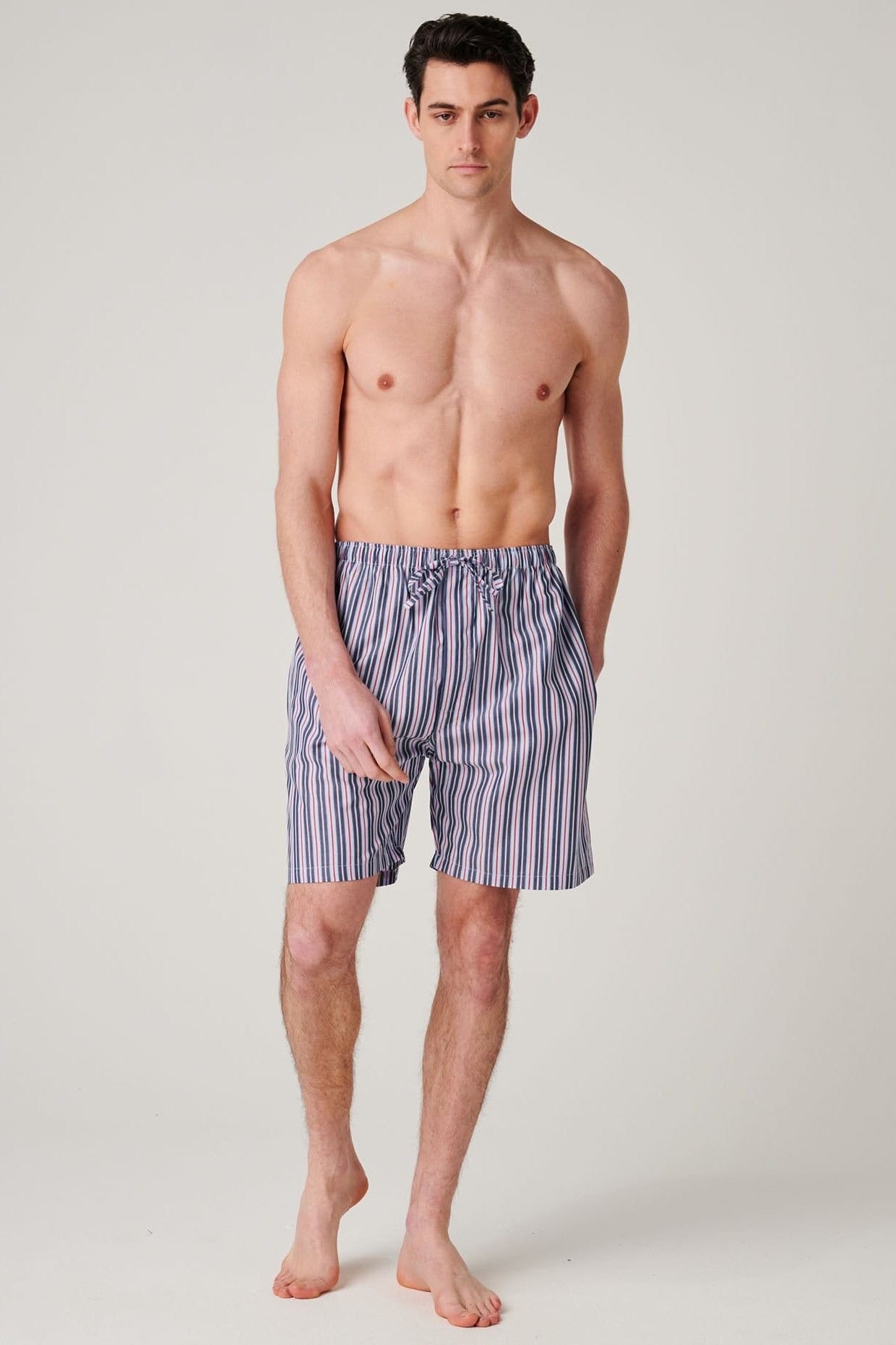 British Boxers Men's Red Pop Stripe Crisp Cotton Sleep Shorts
