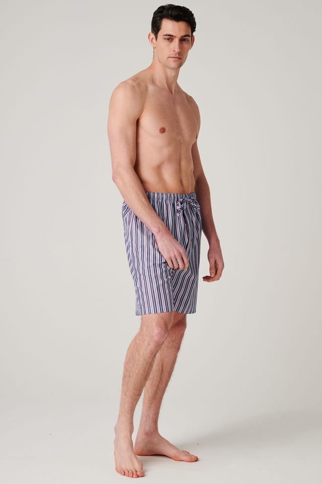British Boxers British Boxers Men's "Red Pop Stripe" Crisp Cotton Sleep Shorts - 2
