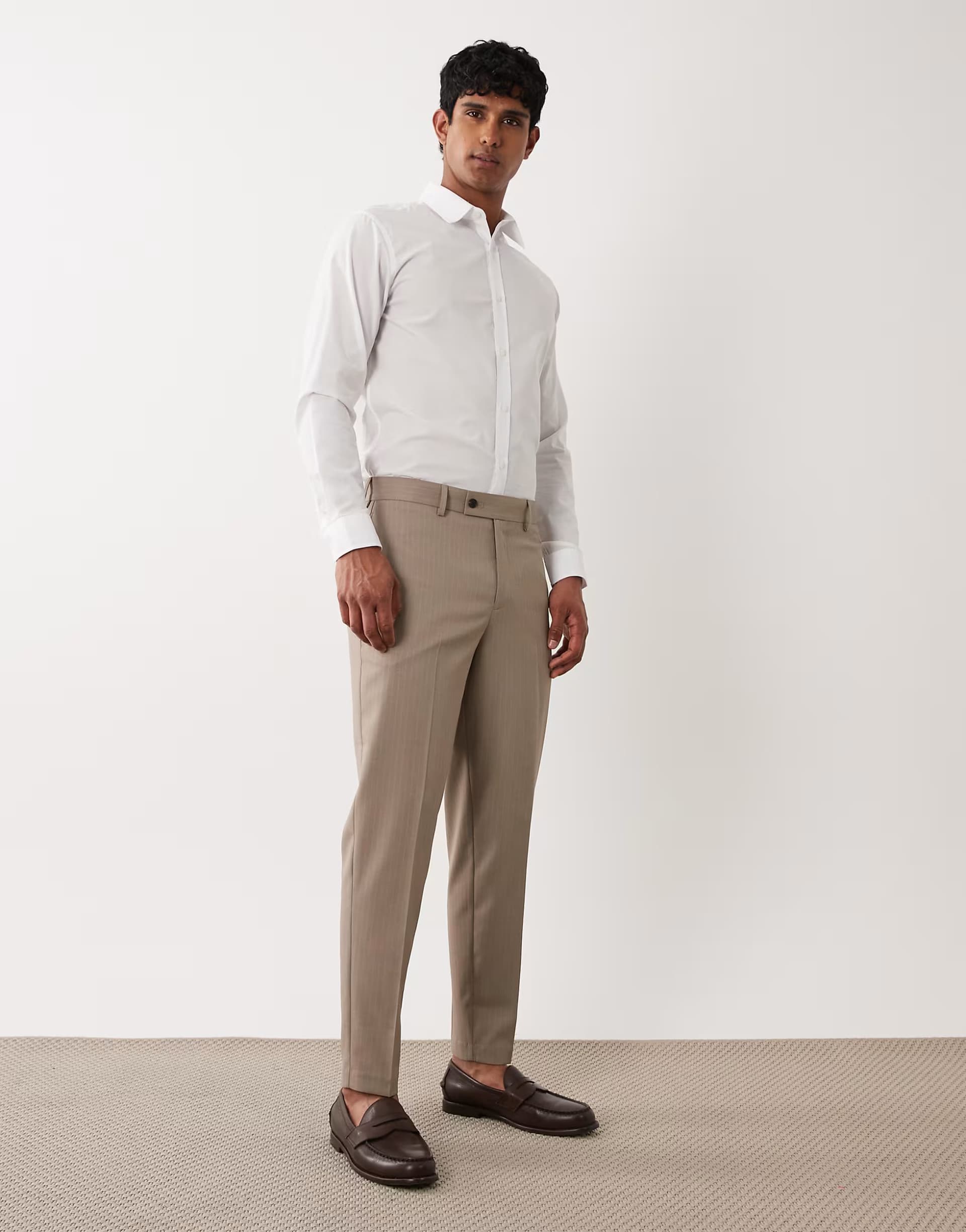 ASOS ASOS DESIGN tailored tapered trousers in stone pinstripe