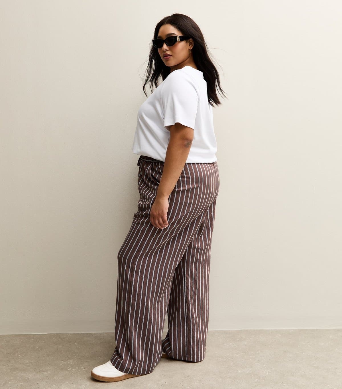 New Look New Look Brown Striped Wide Leg Trousers