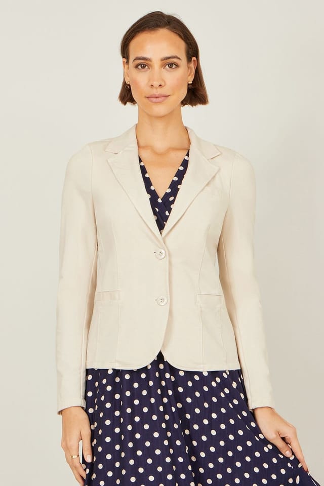 Yumi Yumi Women's Beige Stretch Cotton Blazer - 2