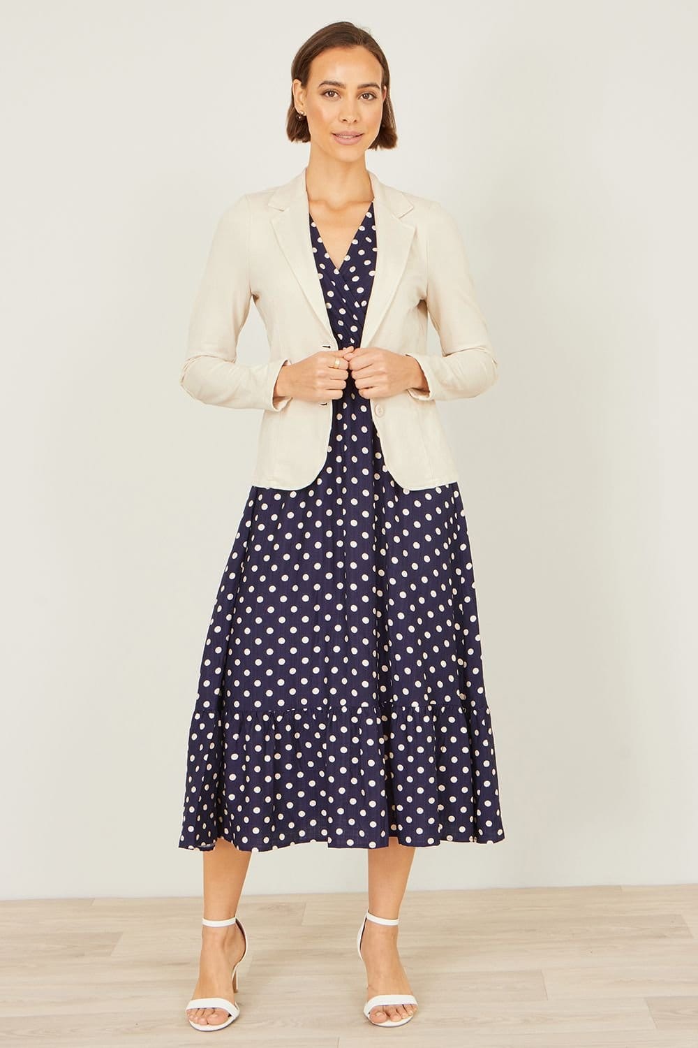 Yumi Yumi Women's Beige Stretch Cotton Blazer - 4