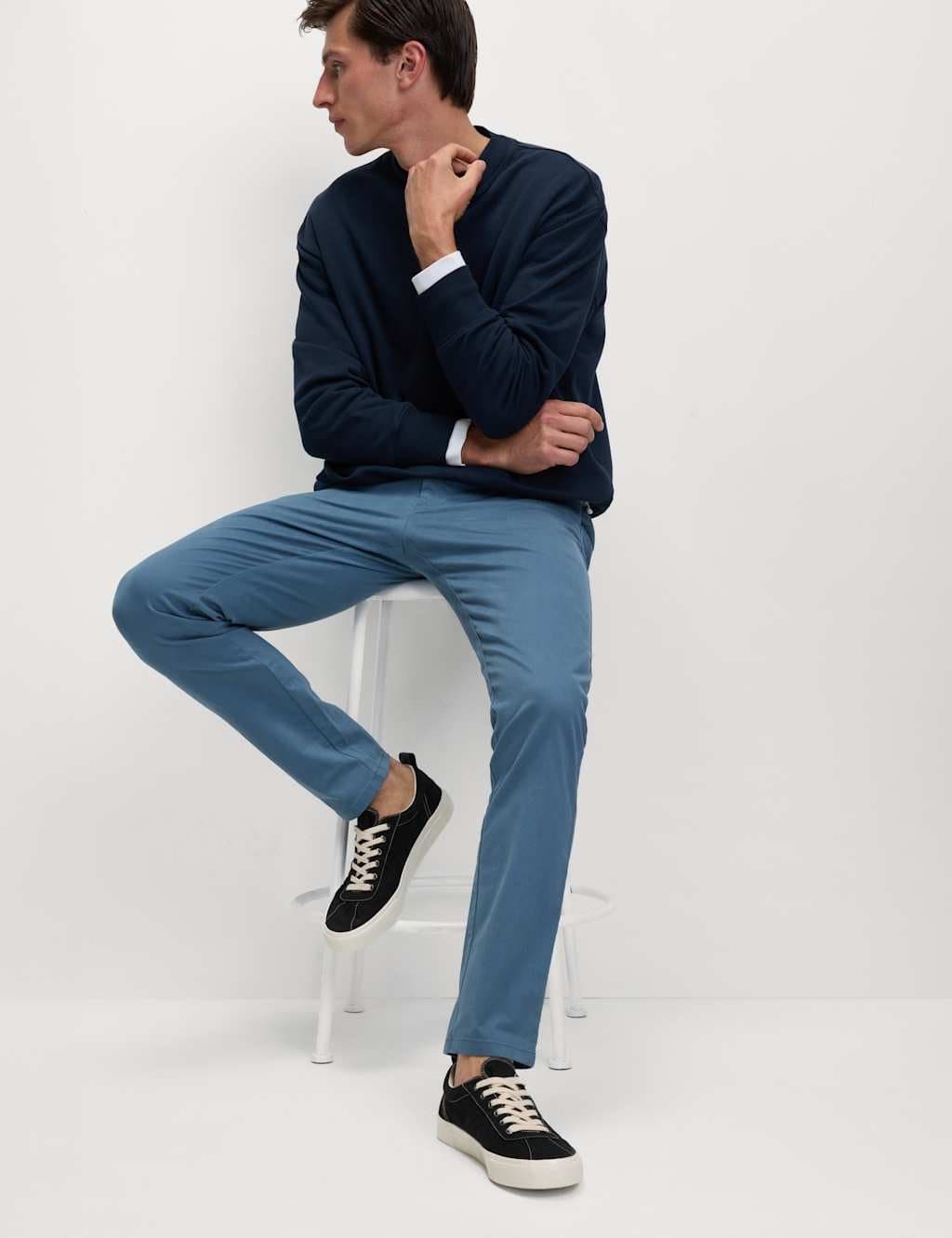 Marks & Spencer M&S Slim Fit Cotton Rich Stretch Chinos Air Force Blue