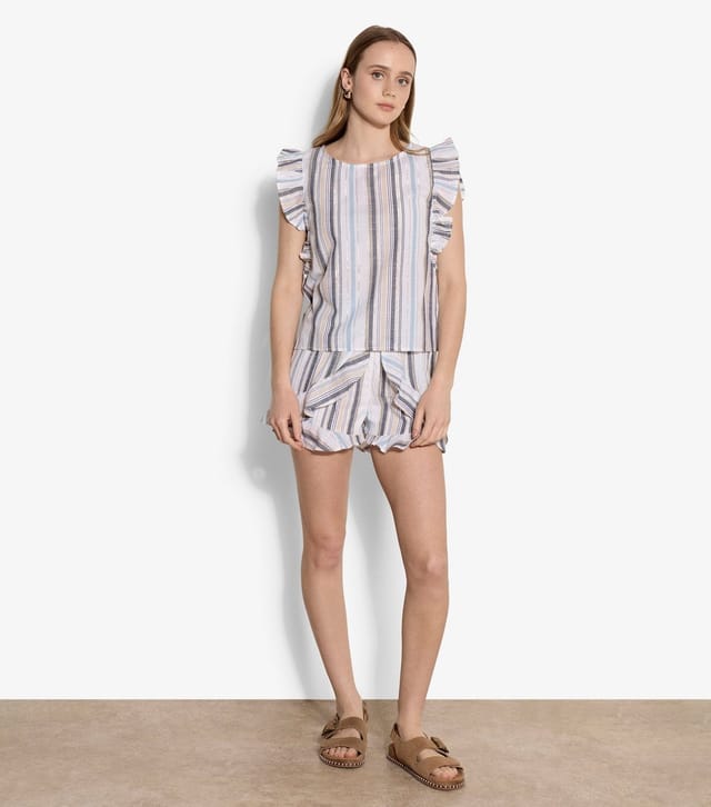 Apricot Women's Cream Striped Ruffled Cap Sleeve Top Apricot New Look - 2