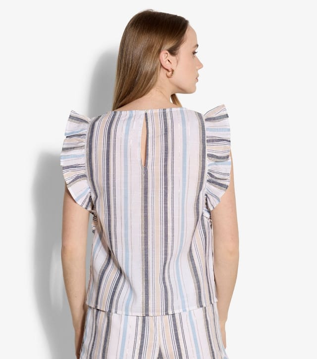 Apricot Women's Cream Striped Ruffled Cap Sleeve Top Apricot New Look - 3