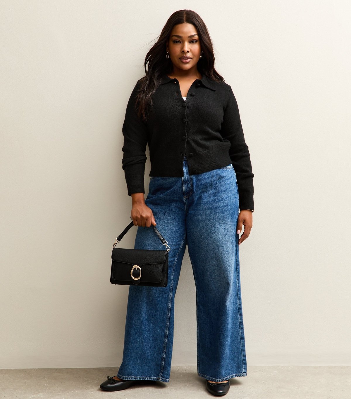 New Look Women's Plus Size Black Knit Collared Cardigan Curves New Look - 3