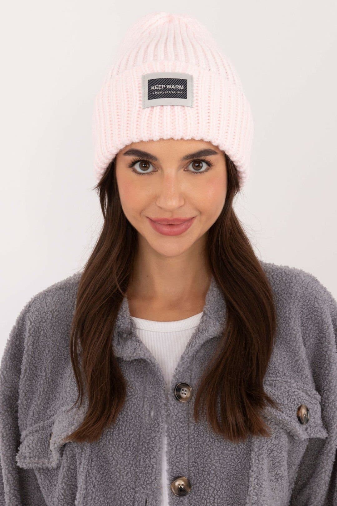 Love Lace Love Lace Women's Soft Acrylic Beanie Cap with Fashion Patch & Wide Fold Comfort Fit in Pink