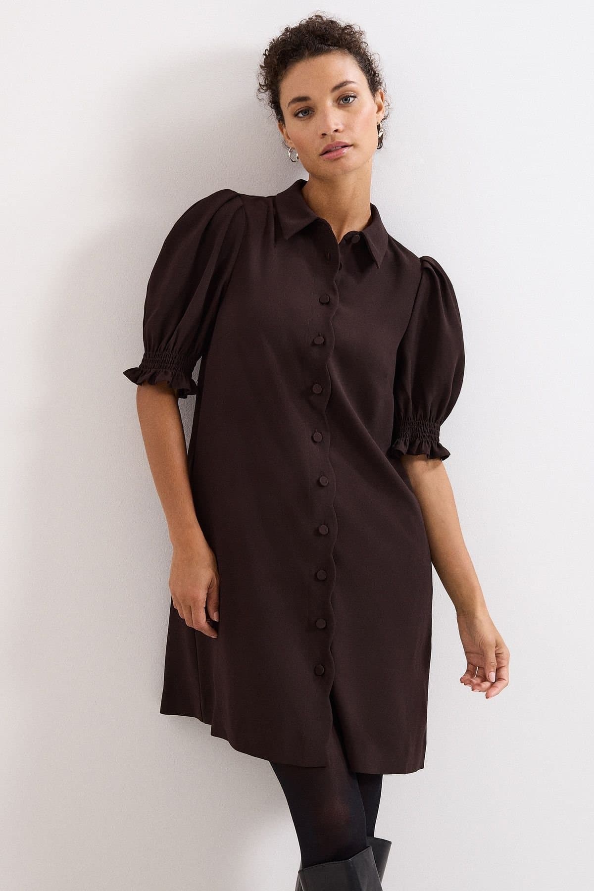 Phase Eight Phase Eight Women's Candice Scallop Detail Shirt Dress in Dark Brown