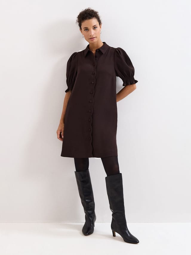 Phase Eight Phase Eight Women's Candice Scallop Detail Shirt Dress in Dark Brown - 2