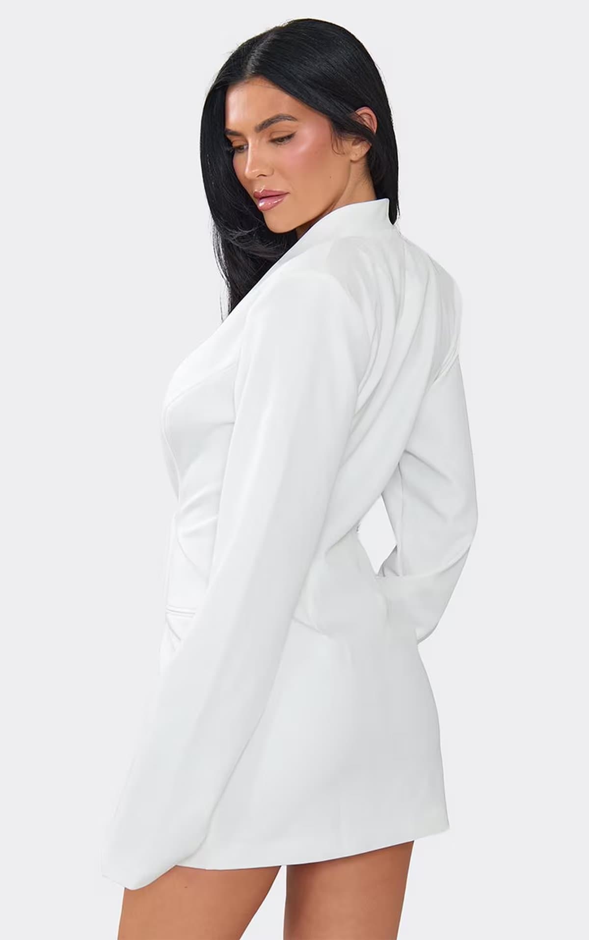 EGO Long Sleeve Button Front Mini Blazer Dress In White., Women's Size UK 6