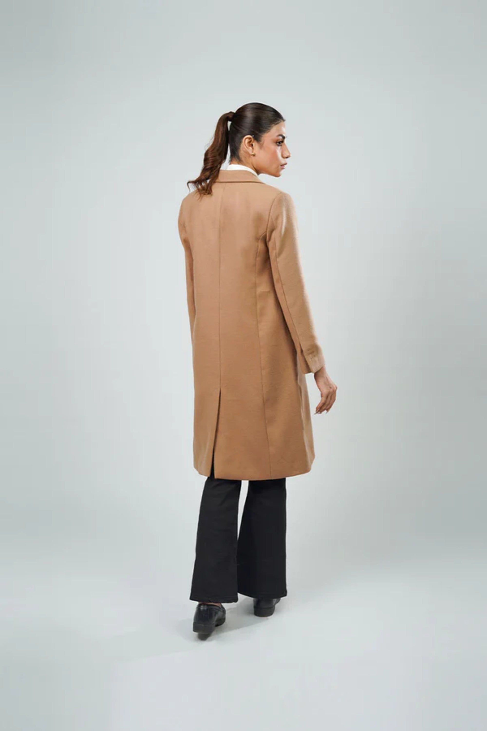 Urban Studio Urban Studio Women's Longline Neutral Coat - Elegant Tone Long Coat in Beige - 4