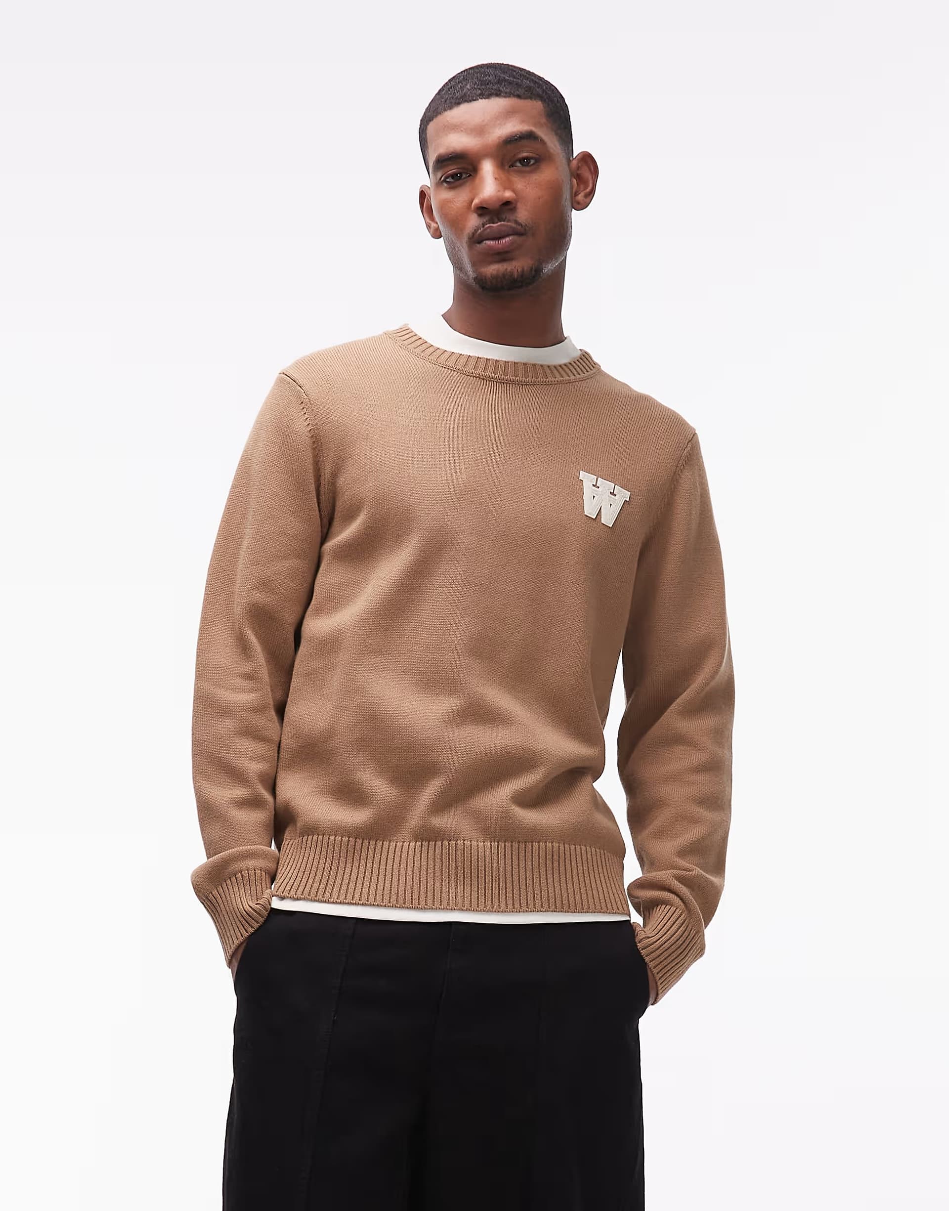 ASOS Double A By Wood Wood tay lambswool jumper in brown