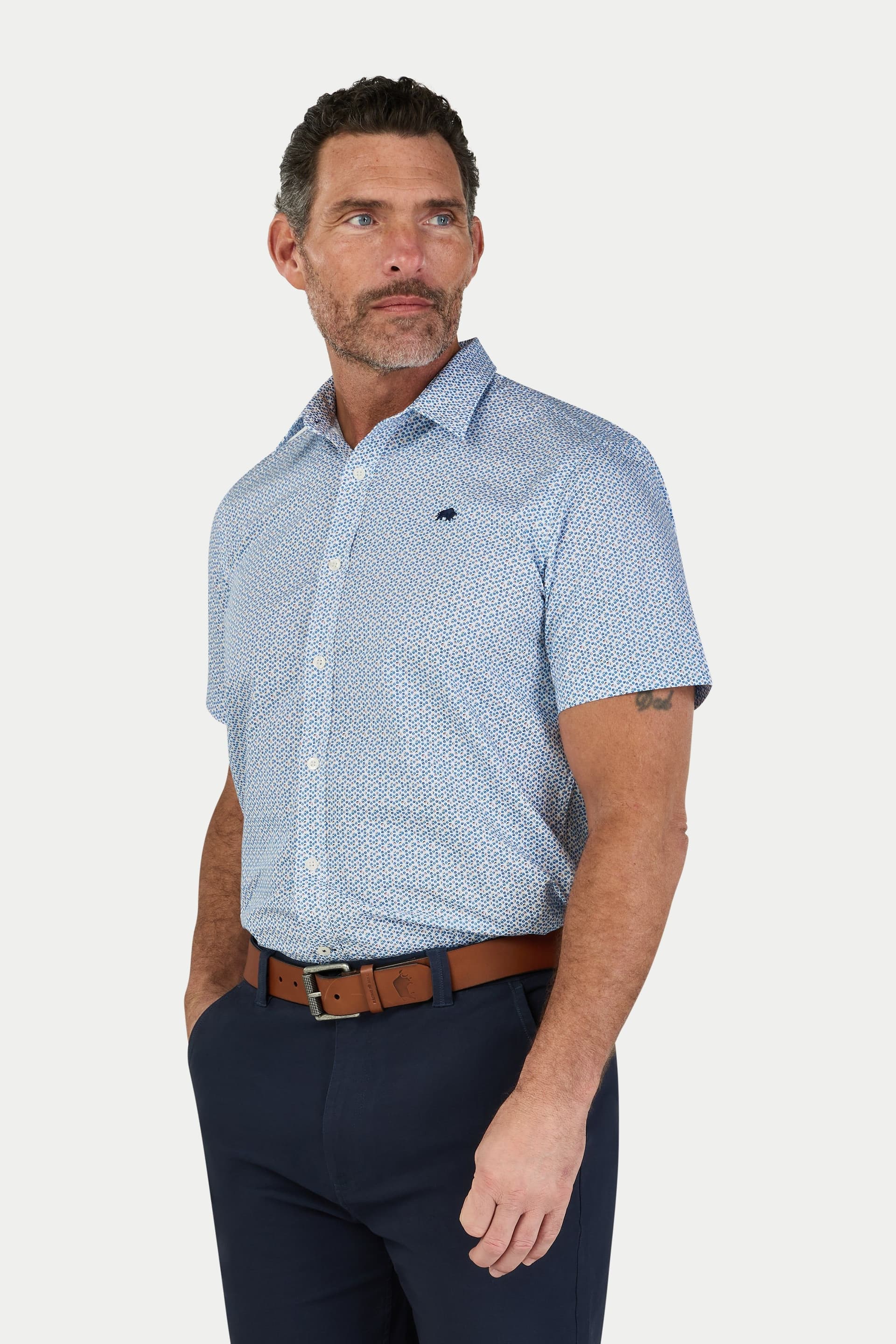 raging bull Raging Bull Men's Short Sleeve Pentagon Pattern Cotton Poplin