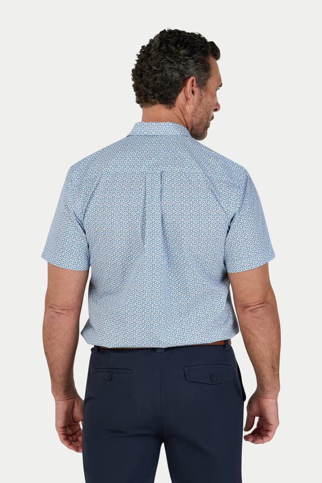 raging bull Raging Bull Men's Short Sleeve Pentagon Pattern Cotton Poplin Shirt in White - 2