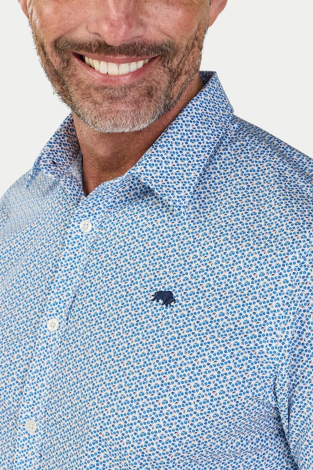 raging bull Raging Bull Men's Short Sleeve Pentagon Pattern Cotton Poplin Shirt in White - 3