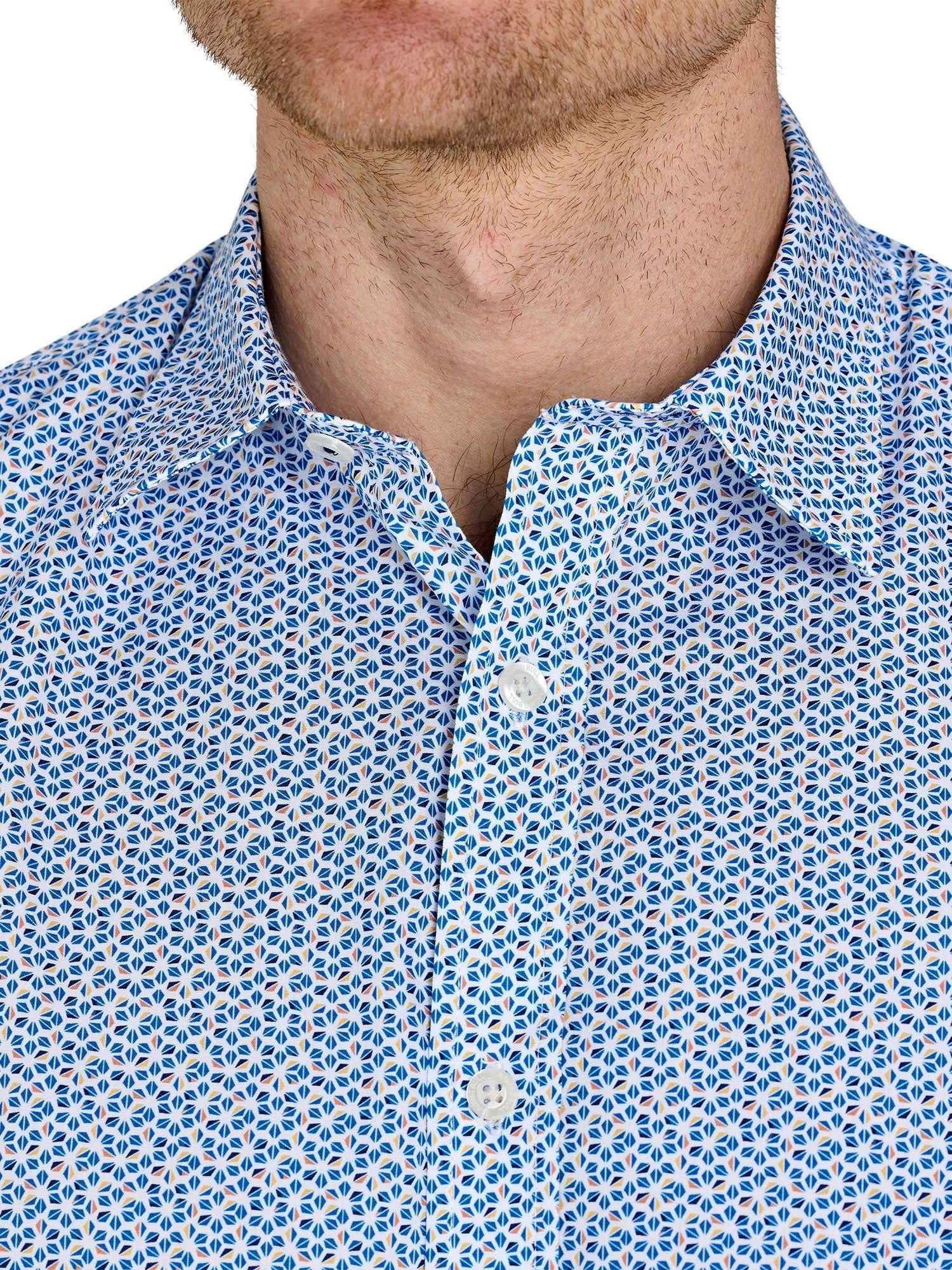 raging bull Raging Bull Men's Short Sleeve Pentagon Pattern Cotton Poplin Shirt in White - 4