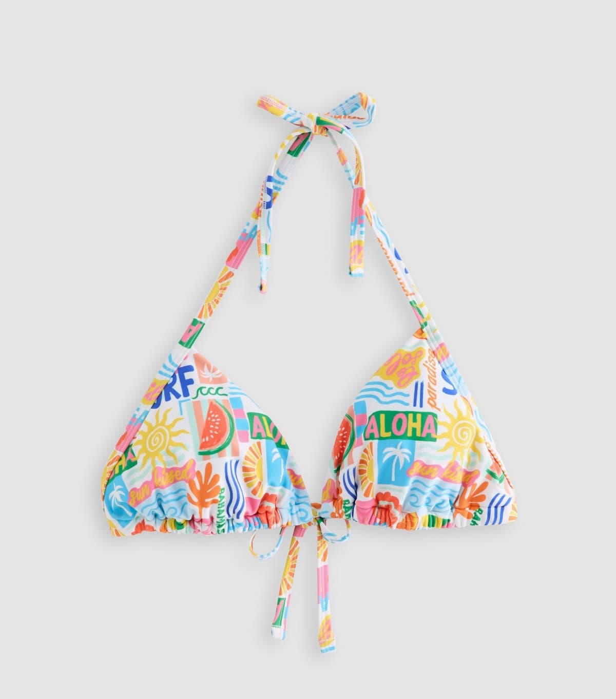 New Look Women's Multicolour Aloha Print Removable Padding Triangle Bikini Top New Look
