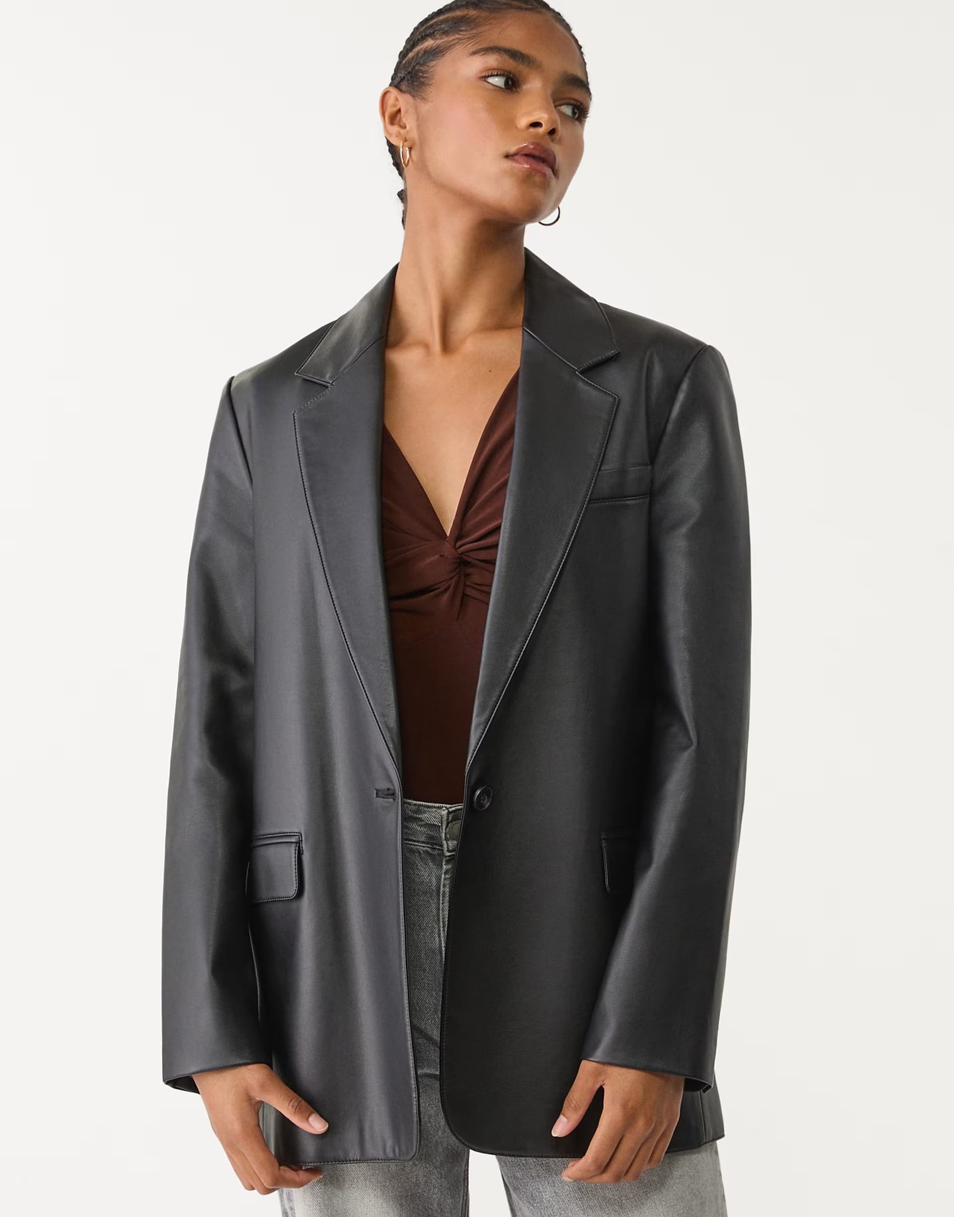 ASOS ASOS Faux Leather Blazer In Black