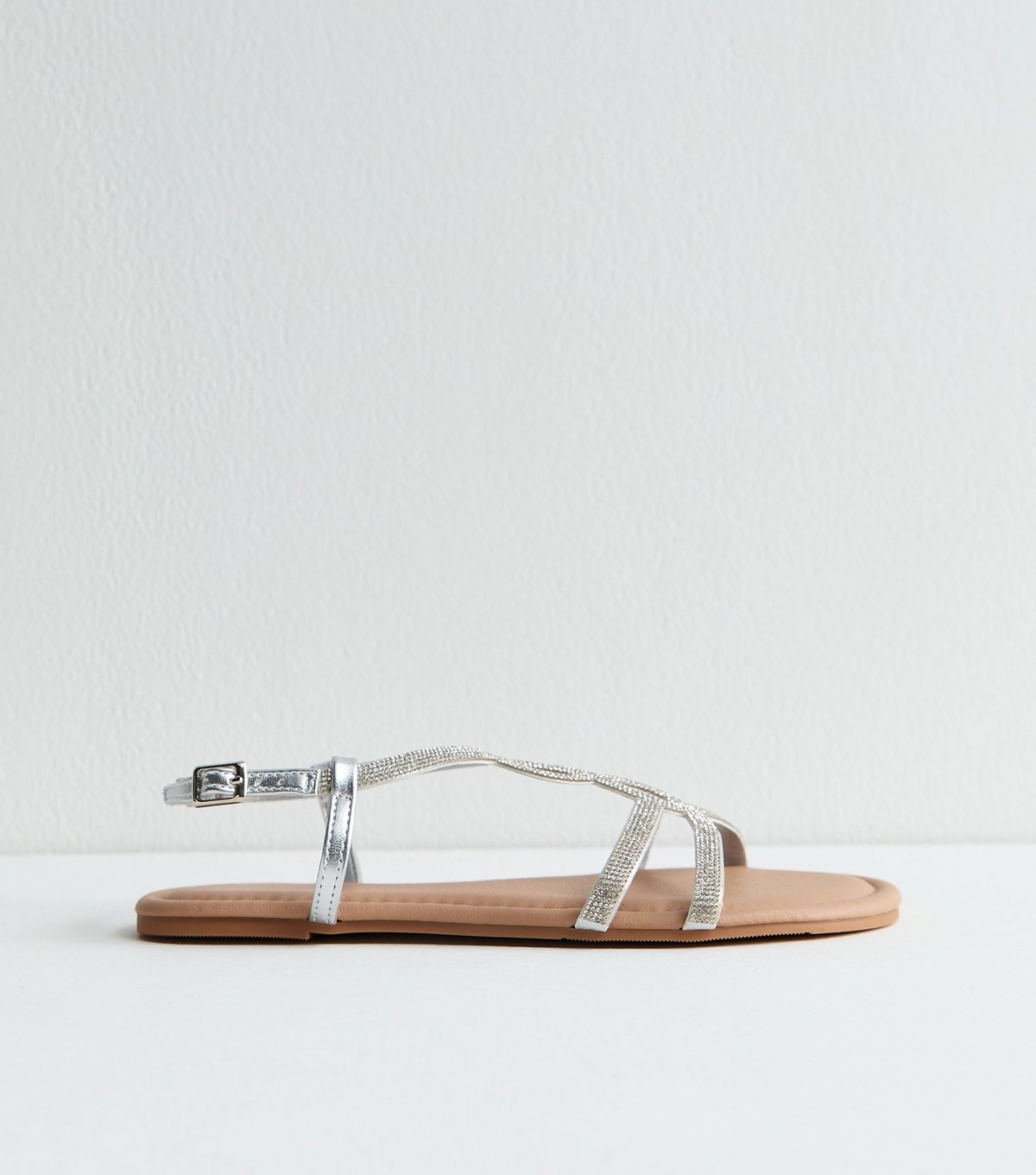 New Look Women's Silver Embellished Round Toe Sandals Vegan New Look - 3