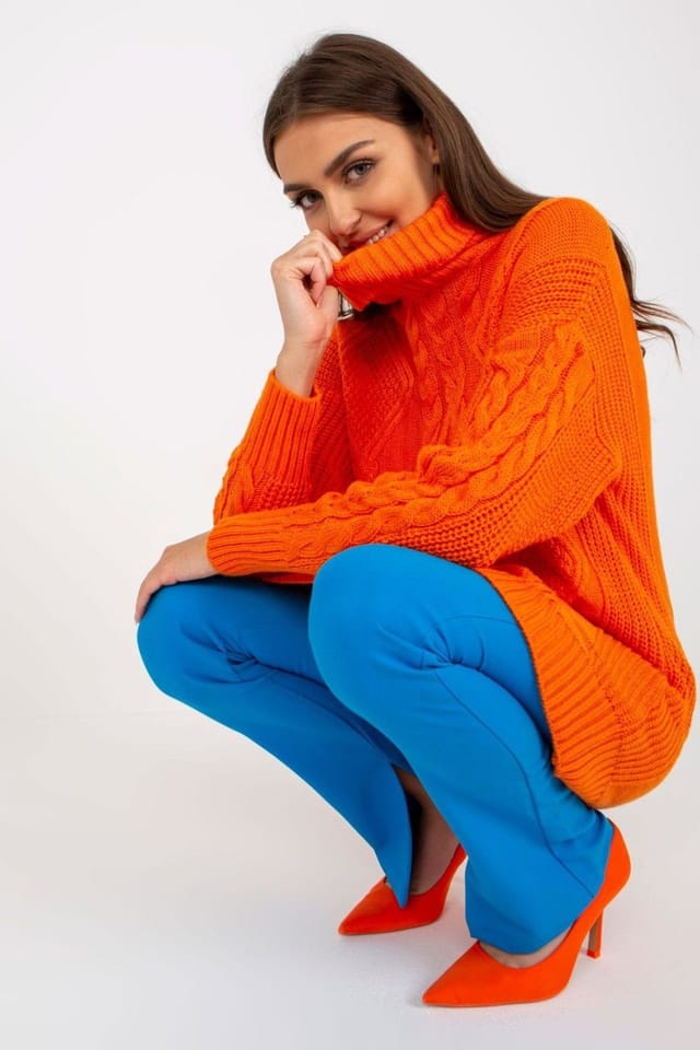 Love Lace Love Lace Women's Extended Cut Turtleneck Sweater Long Sleeve in Orange - 2