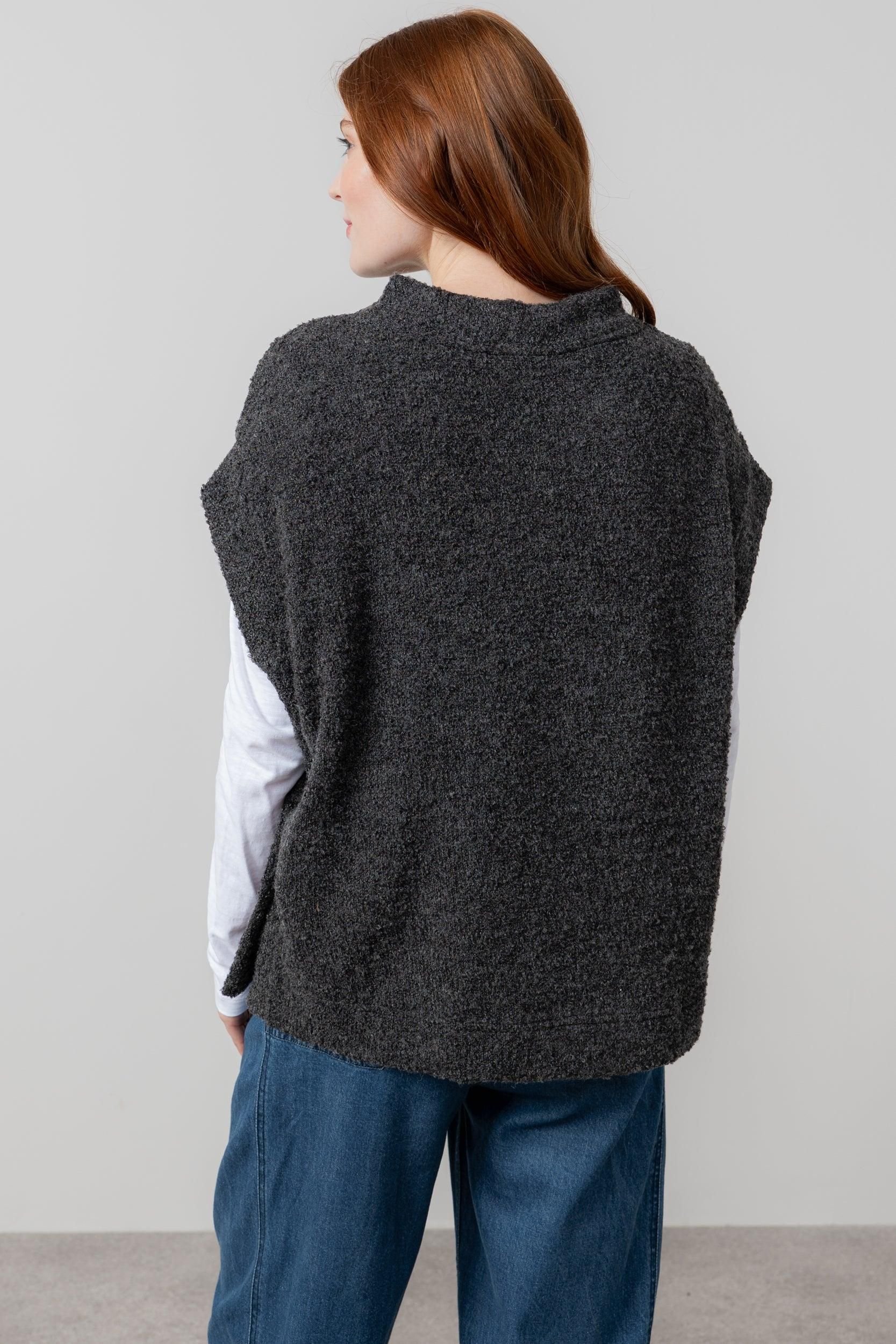 Lily & Me Lily & Me Women's Tabitha Boxy & Relaxed Wide Boat Neck Boucle Knit Poncho in Charcoal - 4