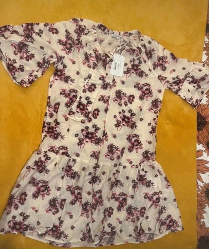 & Other Stories & Other Stories mini smock dress with tiered skirt and tie neck in pretty floral
