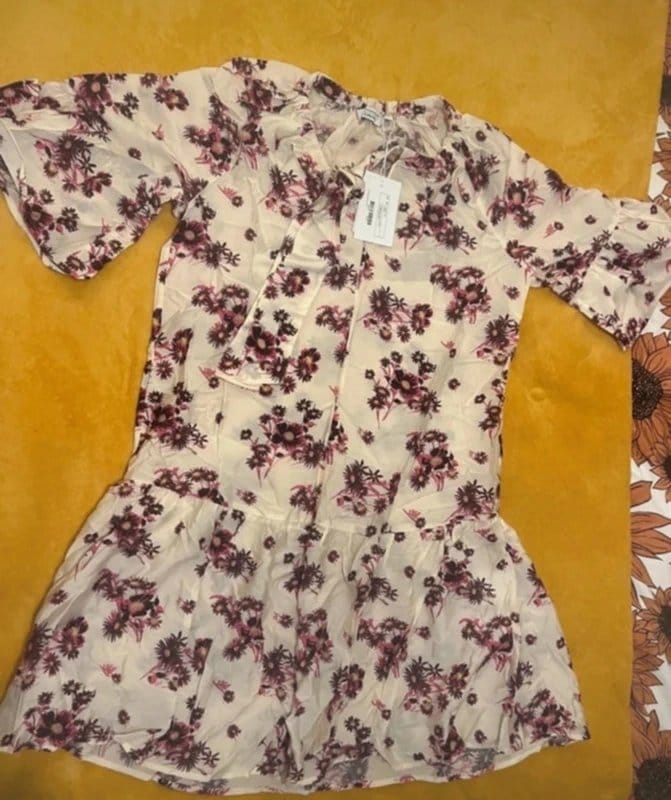 & Other Stories & Other Stories mini smock dress with tiered skirt and tie neck in pretty floral - 1