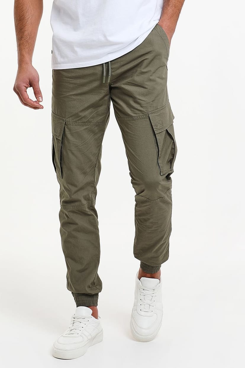 Threadbare threadbare Men's Elasticated Waist Cargo Trousers in Black in Green - 1