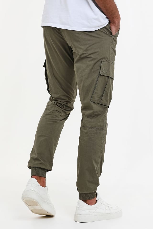 Threadbare threadbare Men's Elasticated Waist Cargo Trousers in Black in Green - 2