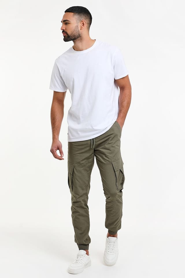 Threadbare threadbare Men's Elasticated Waist Cargo Trousers in Black in Green - 3