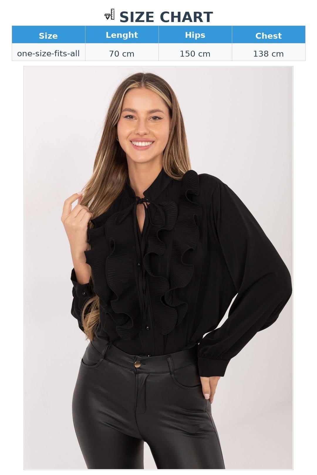 Love Lace Love Lace Women's Pleated Jabot Tie Neck Long Sleeve Shirt in Black - 4
