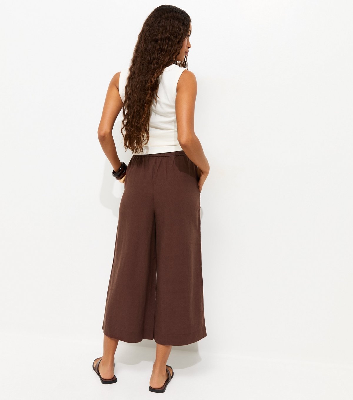 New Look Women's Petite Dark Brown Linen Blend Cropped Trousers New Look - 4
